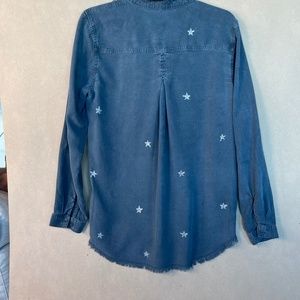 Cloth and Stone Deep Blue Shirt with Silver Silk Screen Print Stars Size M